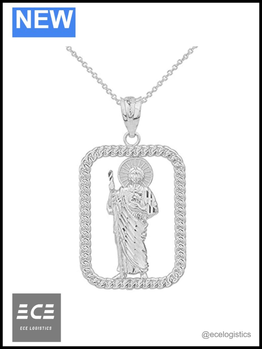 Sterling Silver Saint Jude Thaddeus Patron Saint of Lost Causes Pendant Necklace